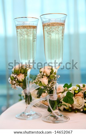stock photo Image of champagne flutes on the table while wedding