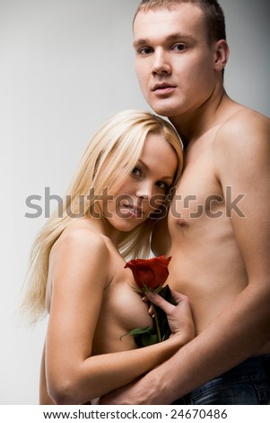 stock photo Portrait of amorous nude couple in tender embrace