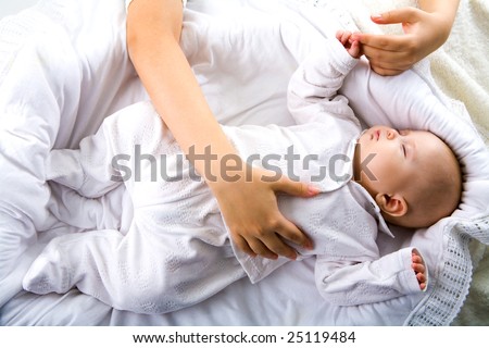 Above Shot Of Innocent Baby Sleeping In Cradle While His ...