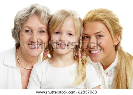 Faces of grandmother with adult daughter and grandchild in line