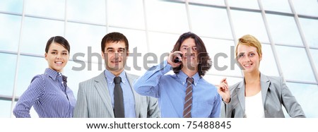 Collage of several business people posing before camera