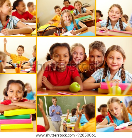 Collage of smart schoolchildren at school