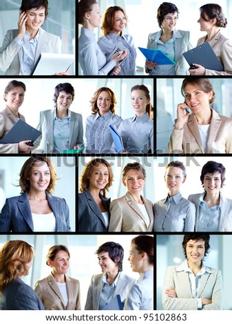 Business collage composed of nine photos of successful and positive business women