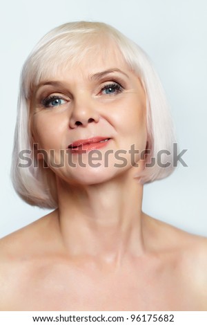 Portrait Of A Nude Senior Woman Smiling At Camera Stock Photo 96175682