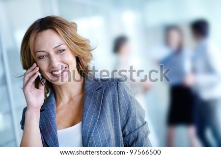 Image Of Pretty Businesswoman Calling On Th