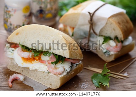 Egg, shrimp and cream cheese sandwiches