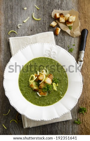 Green soup with spinach and cale cabbage