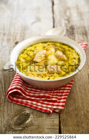 Finnish salmon soup with cream and vegetables