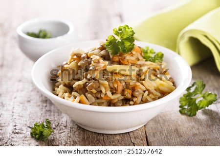 Lentils with vegetables and rice