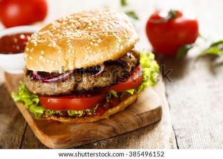 Beef burger on desk
