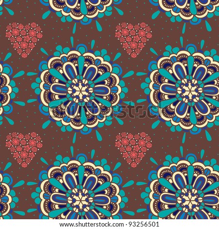 colorful large flower and heart of the small flowers on a background with dots