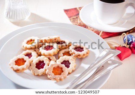 Homemade christmas biscuits filled with jam