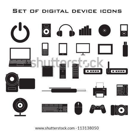 Set Of Black Electronic Device Icons. Stock Vector Illustration