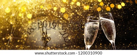 New Year\'s Eve 2019 Celebration Background with Champagne