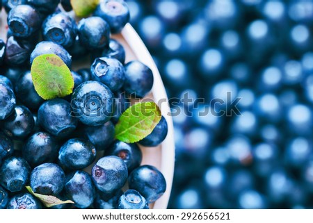 Wild berry. Blueberries in a saucer closeup