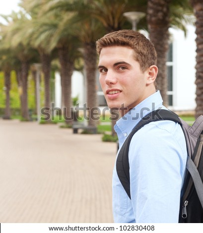 portrait of a young college student on campus