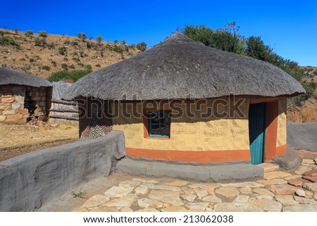 GOLDEN GATE - AUGUST 24: Basotho Traditional House (Roundavel)on August 24, 2014 in Basotho Cultural Village, Golden Gate National Park, Free State, South Africa