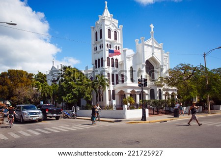 KEY WEST FEBRUARY 18: City center. Feb 18, 2014 in Key West, Florida ,USA: Key West is a popular tourist destination in Florida US.