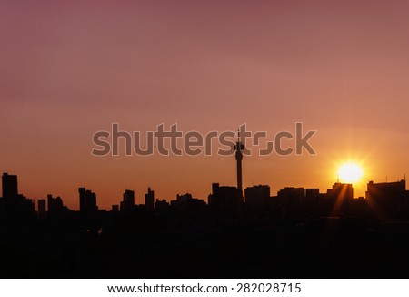 Cityscape of Johannesburg and Ponte City Building at sunset, Hillbrow Johannesburg ,South Africa.