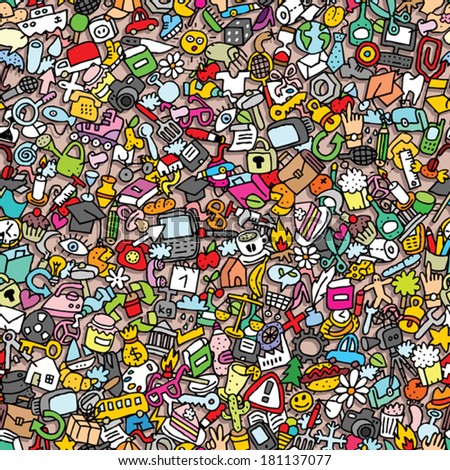 Icons seamless pattern repeated with mini doodle drawings icons Illustration is in eps8 vector mode Icons seamless pattern repeated with mini doodle drawings icons Illustration is in eps8 vector mode