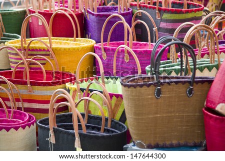 Colorful bags at marketplace