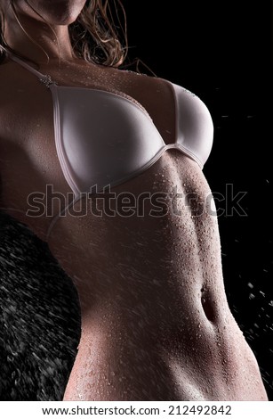 Sexy woman wet body and white bikini