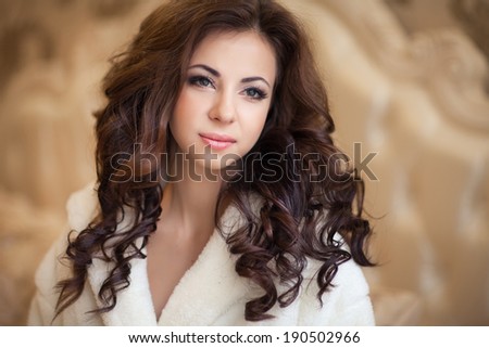 Beautiful young woman morning in bed, Portrait of cute cheerful girl in morning. Soft focus.