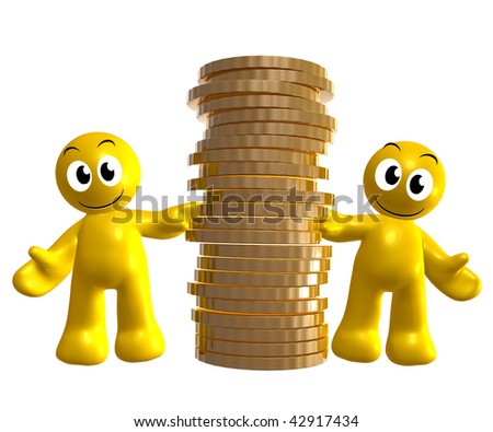 funny icon. stock photo : Funny icon figures with gold coin piles