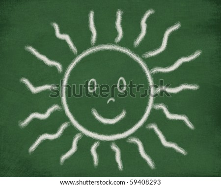 stock photo Smiling sun sketch on green board