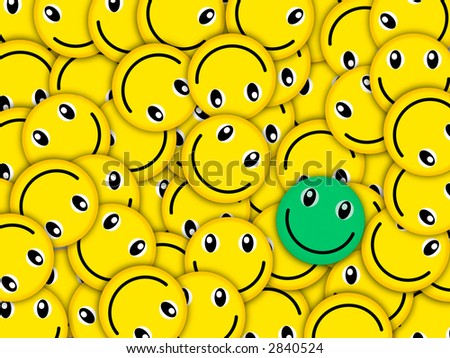 Many smiles in one place! They lay the friend on the friend, turned differently, close partially each other. One smile differs from all color (green). The image is initially created as ras