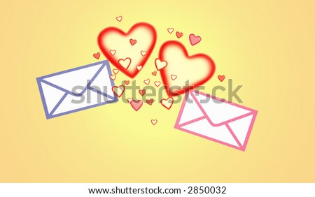 Picture with the image of two written envelopes in an environment set of hearts