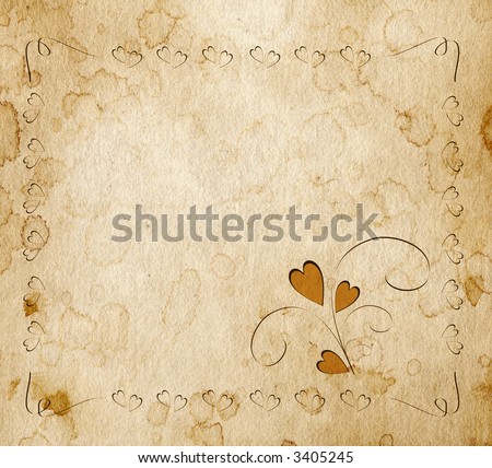 Sheet of an old paper with the framework drawn on him consisting of set of hearts