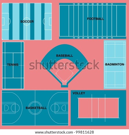 Soccer football baseball basketball tennis badminton volley field and court complete collection
