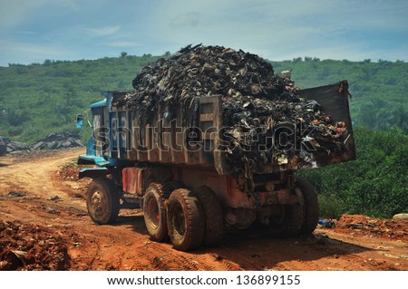 Garbage Trucks work on the landfill
