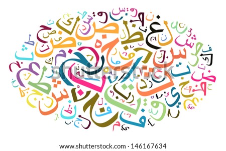arabic alphabet text cloud in oval shape