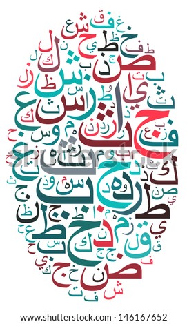 arabic alphabet text cloud in oval shape