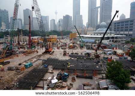 KUALA LUMPUR, November 1, 2013: Construction site in progress work in Kuala Lumpur, Malaysia