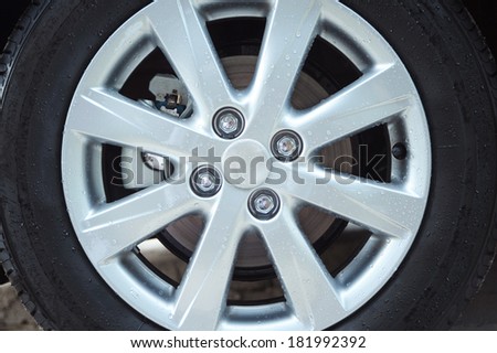 Wet car wheel and brake disk