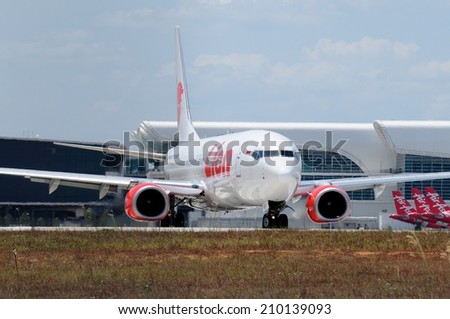 SEPANG, MALAYSIA - AUGUST 5: Lion Air plane Boeing 737-800, Registration name PK-LJR, take-off at KLIA airport on August 5, 2014 in KLIA, Sepang, Malaysia.
