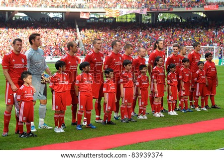 KUALA LUMPUR - JULY 16: Liverpool team line-up during a friendly match against Malaysia on July 16, 2011 in Kuala Lumpur, Malaysia. Liverpool won 6-3.