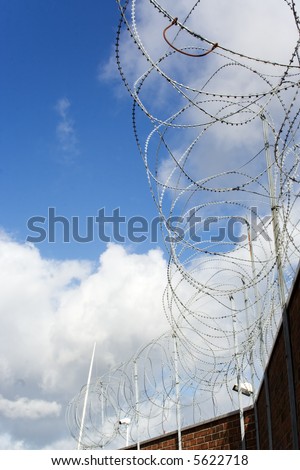 razor wire with white clouds as background