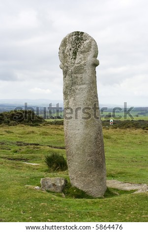 ancient stone marker on top of Cornish hillside