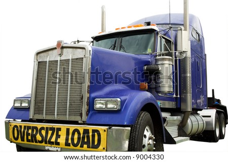 blue truck for oversize load isolated on white