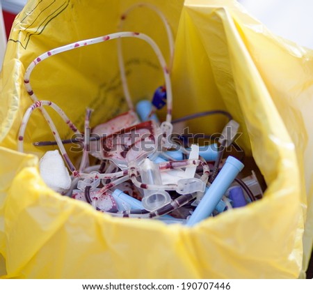 Discarded blood tubes and needles