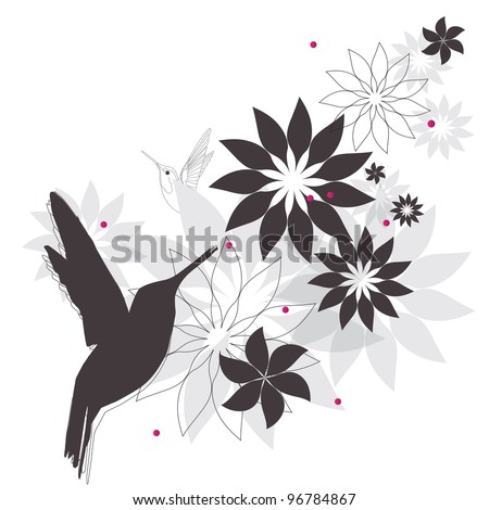 Hummingbird And Flowers Stock Vector Illustration 96784867 : Shutterstock