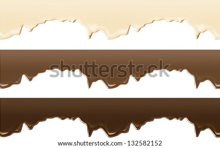 melting chocolate flowing stream, packaging, bitmap, no background, circular composition, chocolate streams isolated on white