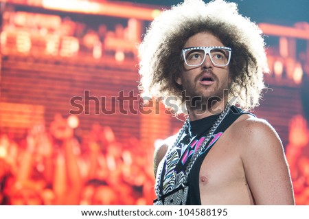 SACRAMENTO, CA - JUNE 6: LMFAO\'s RedFoo in Sorry For Party Rocking Tour at Power Balance Pavilion in Sacramento, California on June 6, 2012