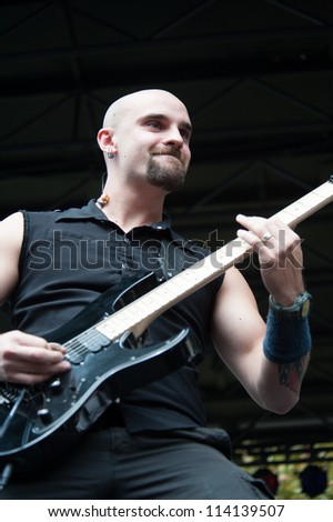 SACRAMENTO, CA - SEPTEMBER 23: Mike Salerno  of Gemini Syndrome performs in  Aftershock music festival featuring Bush, Deftones, STP, at Discovery Park in  Sacramento, CA on September 23, 2012
