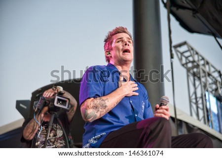LINCOLN, CA  JULY 12: Mark McGrath of Sugar Ray performs in the Fun in the Sun Tour featuring Smash Mouth at Thunder Valley Casino Resort in Lincoln, California on July 12, 2013