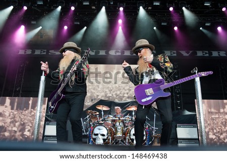 WHEATLAND, CA July 31: ZZ Top performs in support of Kid Rock's Best Night Ever Tour at Sleep Train Amphitheater in Wheatland, California on July 31, 2013